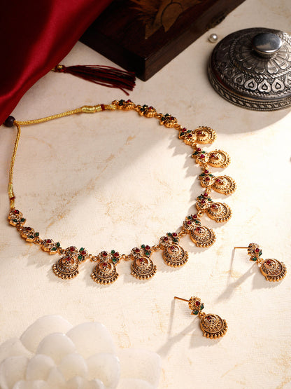 Gold-Plated Artificial Stone Jewellery Set With Drop Earring