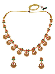 Gold Plated Red & Green Stone Studded Temple Jewellery Set_A-NS196