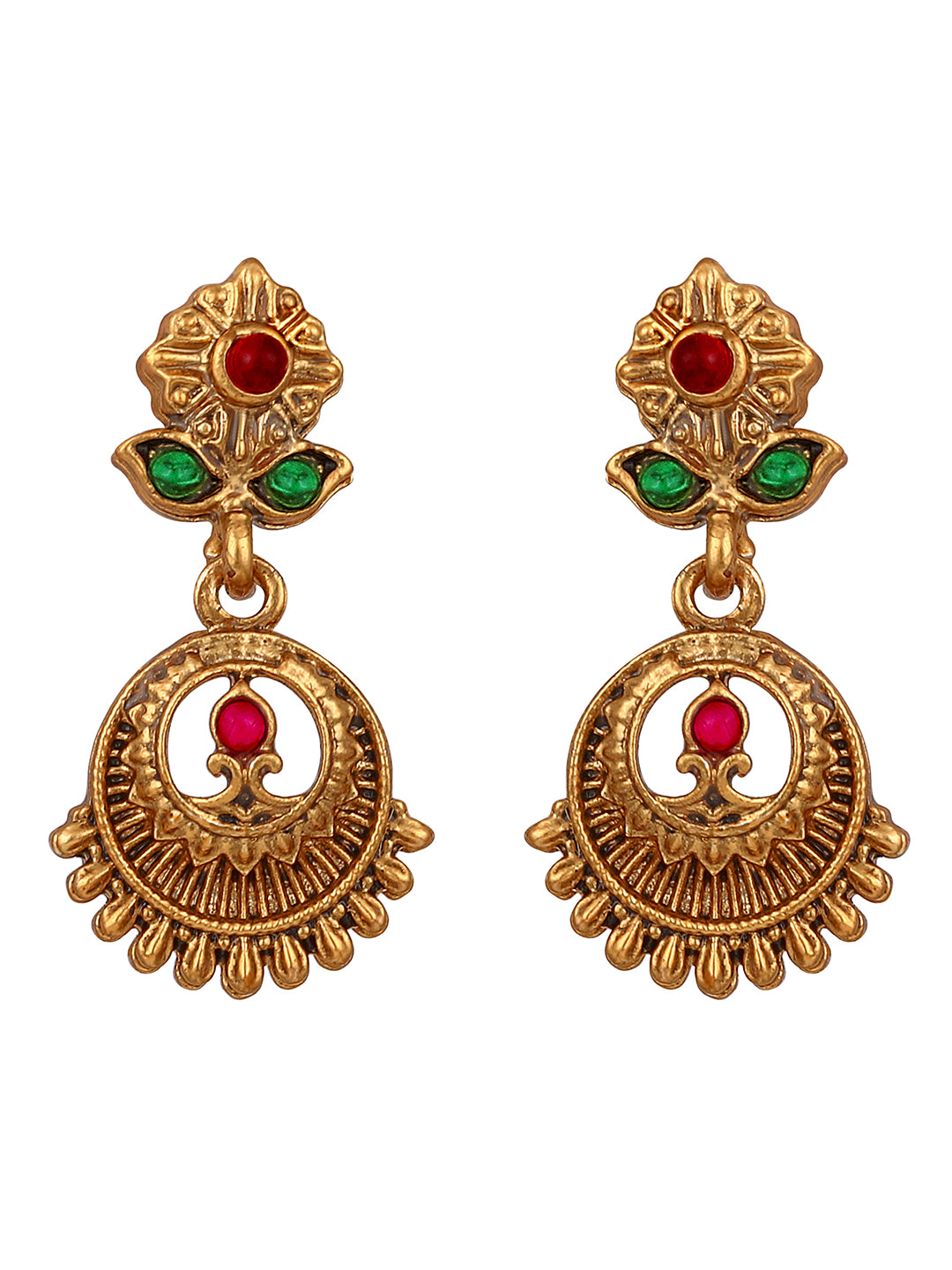 Gold Plated Red & Green Stone Studded Temple Jewellery Set_A-NS196