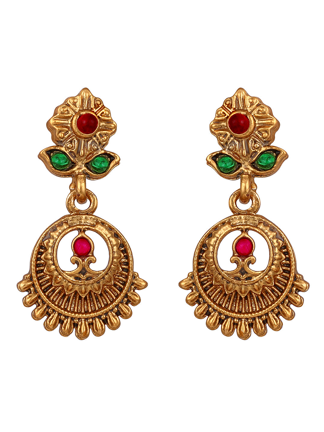 Gold-Plated Artificial Stone Jewellery Set With Drop Earring