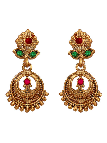 Gold-Plated Artificial Stone Jewellery Set With Drop Earring