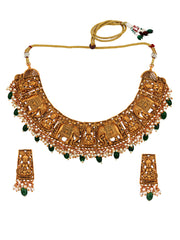 Gold Plated Red & Green Stone Studded Temple Jewellery Set_A-NS197