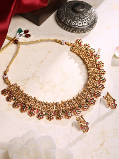 Gold-Plated Gold/Multicolor Pearl Drop Earring With Jewellery Set