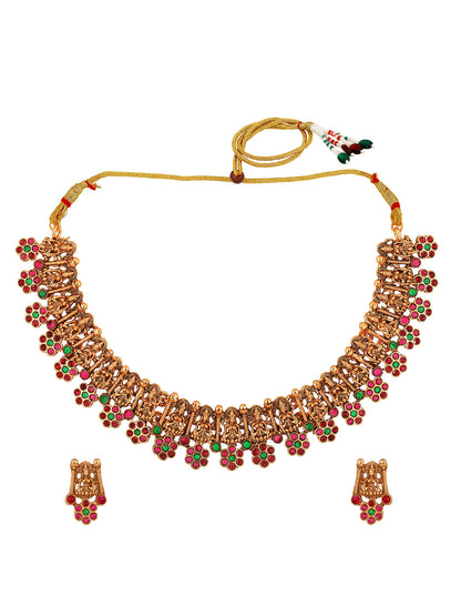 Gold-Plated Gold/Multicolor Pearl Drop Earring With Jewellery Set
