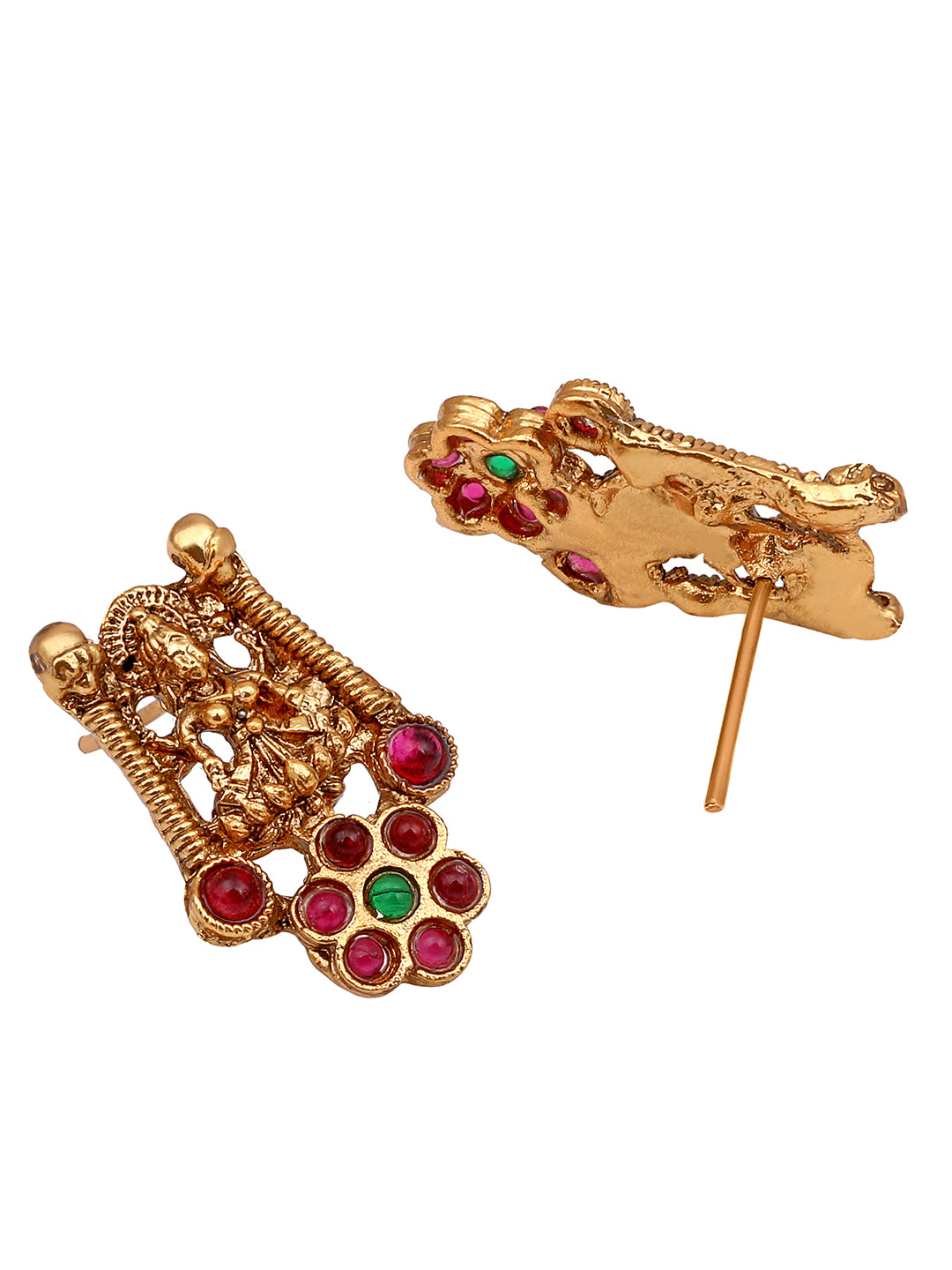 Gold Plated Red & Green Stone Studded Temple Jewellery Set_A-NS198