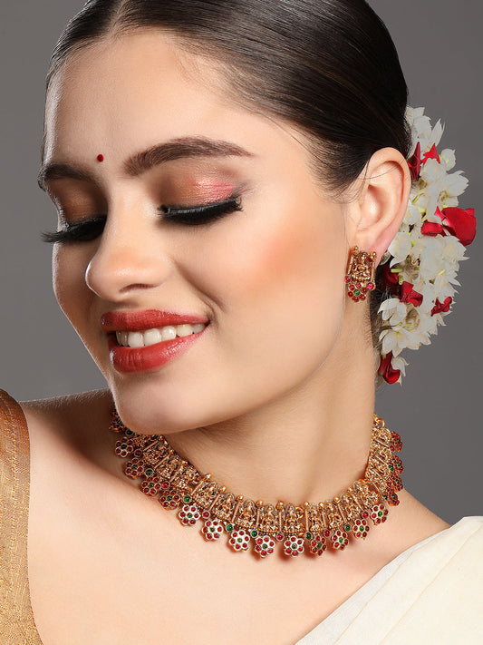 Gold-Plated Gold/Multicolor Pearl Drop Earring With Jewellery Set