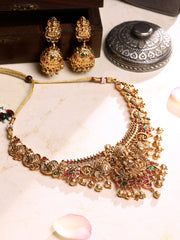 Gold Plated Red & Green Stone Studded Temple Jewellery Set_A-NS199