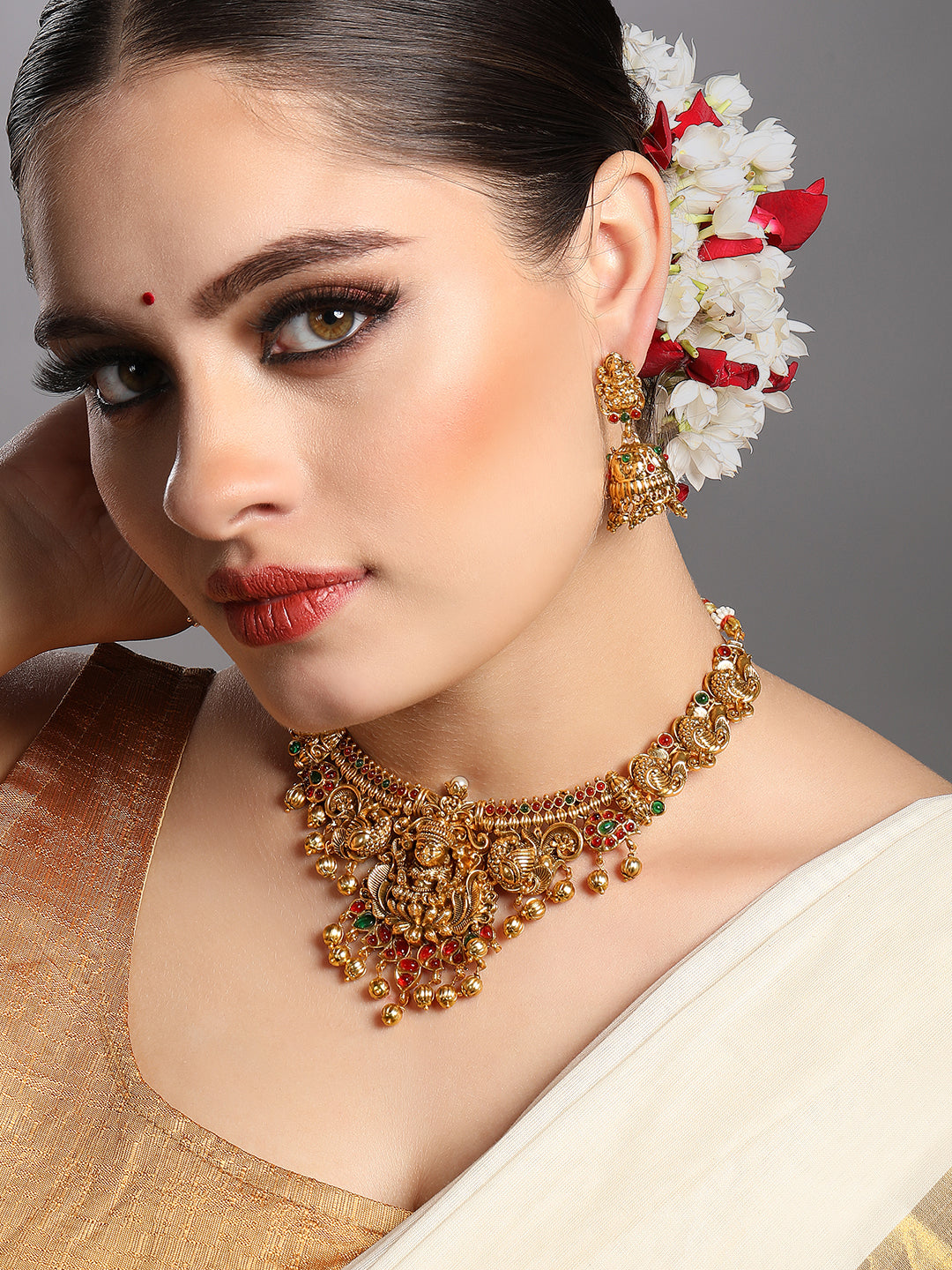 Gold/Multicolor Pearl Gold-Plated Jhumka Earring