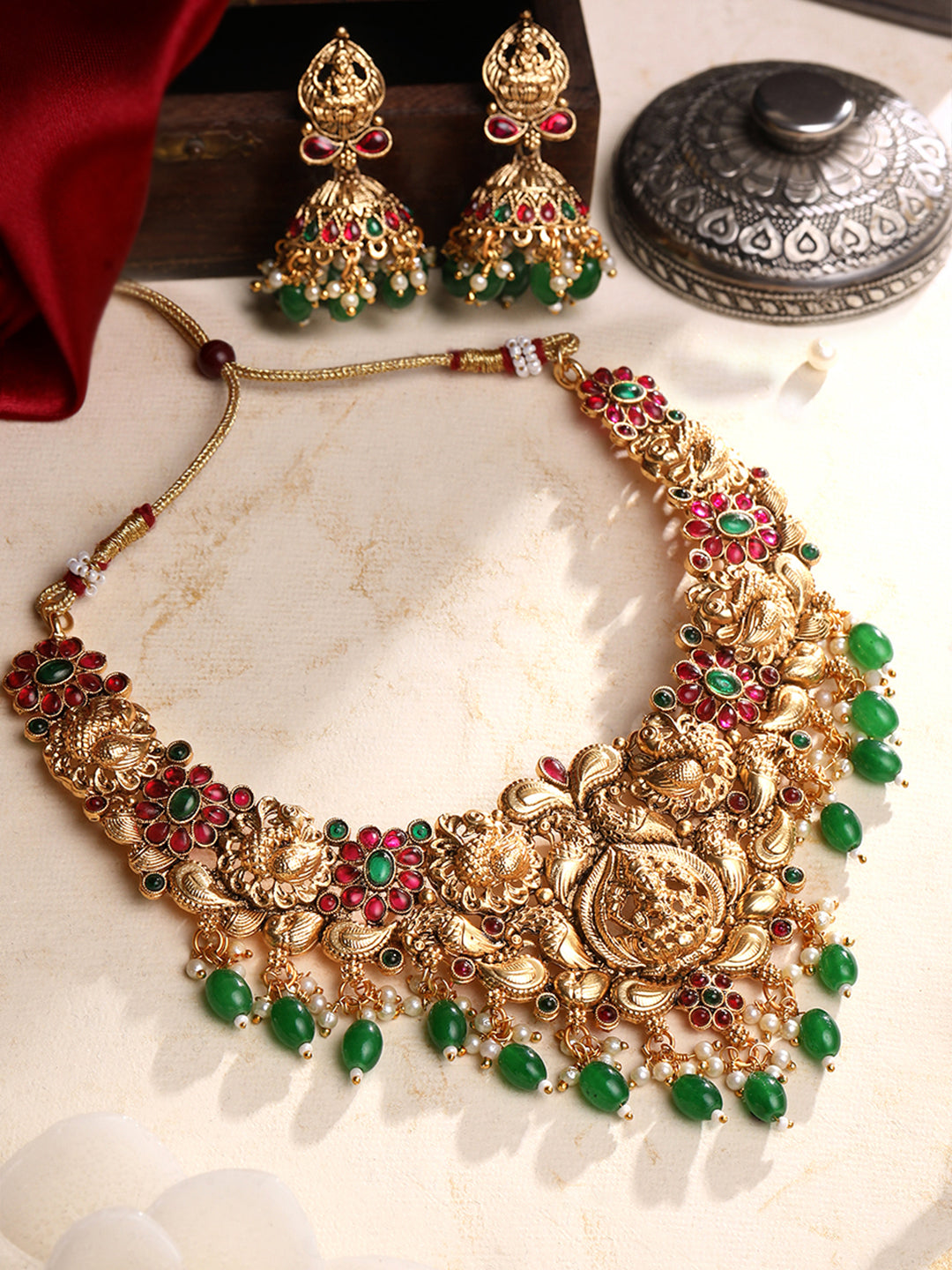 Gold/Multicolor Pearl Gold-Plated Jhumka Earring