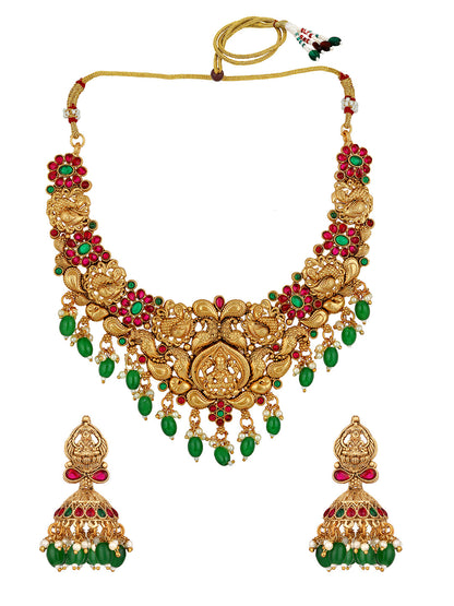 Gold/Multicolor Pearl Gold-Plated Jhumka Earring