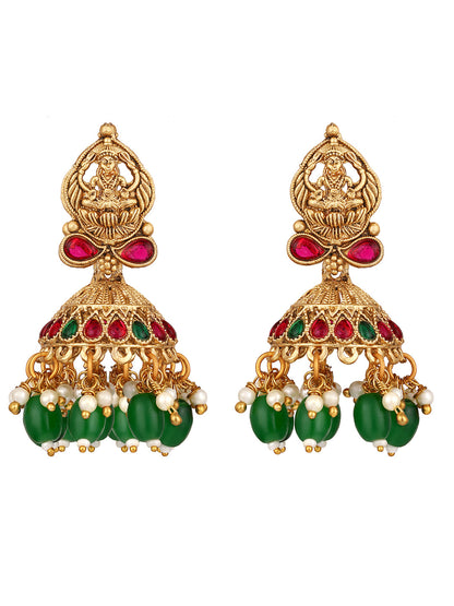 Gold/Multicolor Pearl Gold-Plated Jhumka Earring