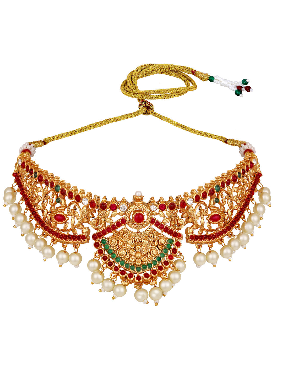 Gold-Plated Gold/Multicolor Pearl Drop Earring With Jewellery Set