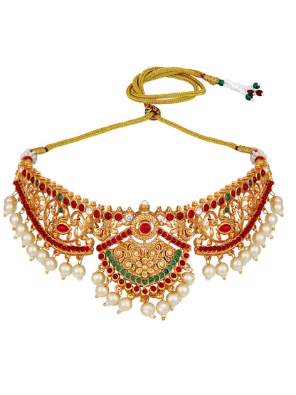 Gold-Plated Gold/Multicolor Pearl Drop Earring With Jewellery Set