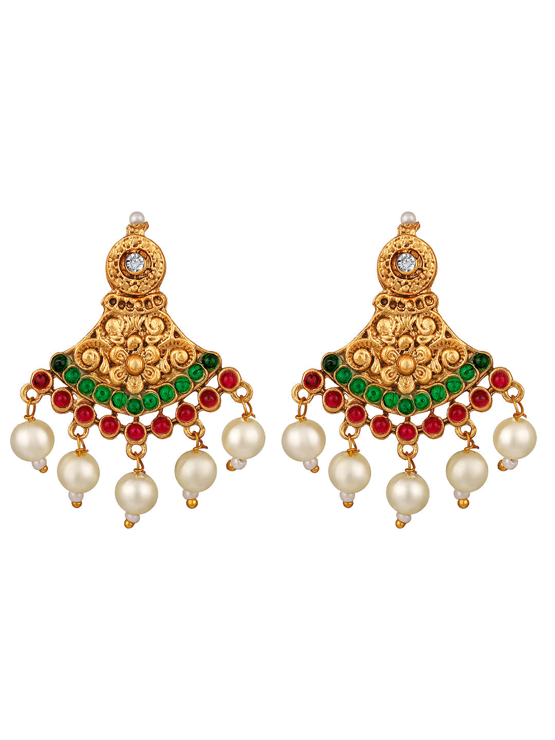 Gold-Plated Gold/Multicolor Pearl Drop Earring With Jewellery Set