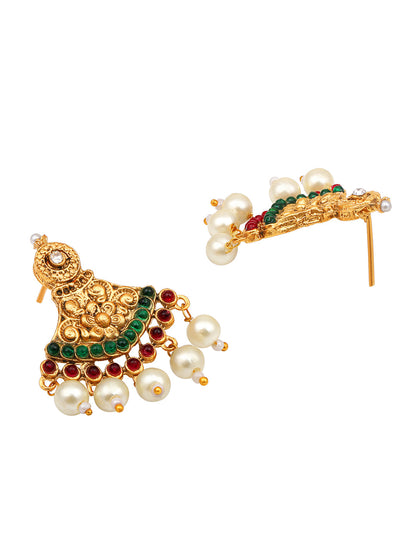 Gold-Plated Gold/Multicolor Pearl Drop Earring With Jewellery Set