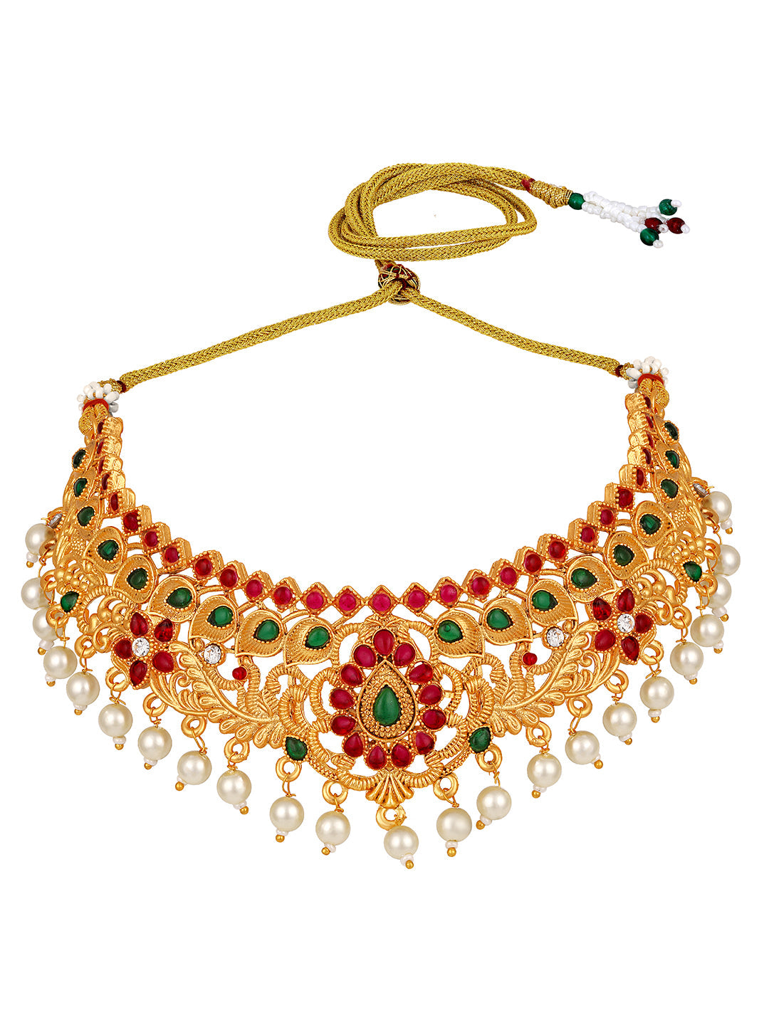 Gold-Plated Gold/Multicolor Pearl Drop Earring With Jewellery Set