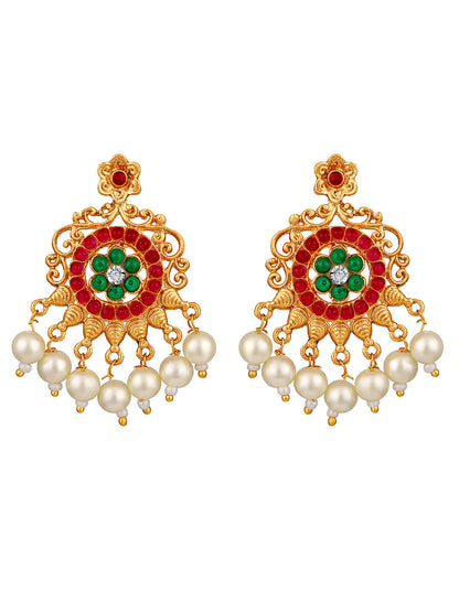 Gold-Plated Gold/Multicolor Pearl Drop Earring With Jewellery Set