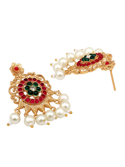 Gold-Plated Gold/Multicolor Pearl Drop Earring With Jewellery Set
