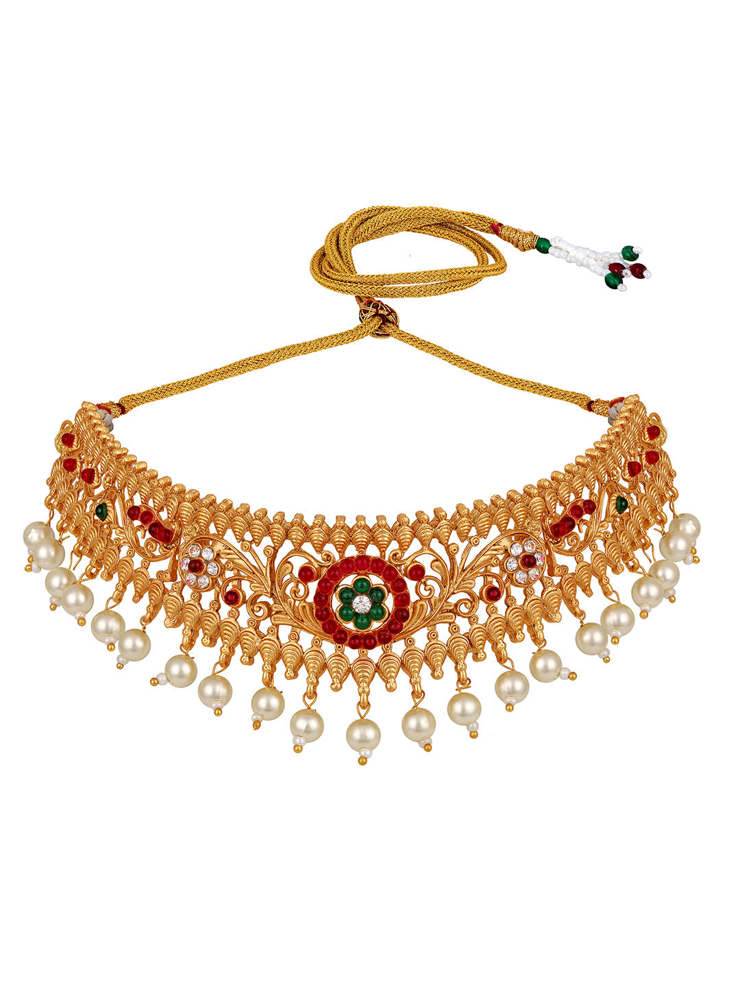 Gold-Plated Gold/Multicolor Pearl Drop Earring With Jewellery Set