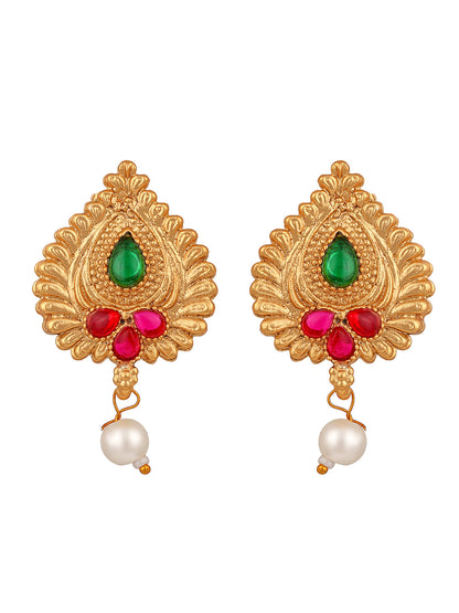 Gold-Plated Gold/Multicolor Pearl Drop Earring With Jewellery Set