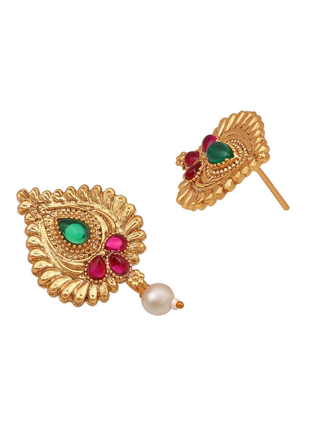 Gold-Plated Gold/Multicolor Pearl Drop Earring With Jewellery Set