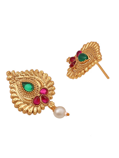 Gold-Plated Gold/Multicolor Pearl Drop Earring With Jewellery Set