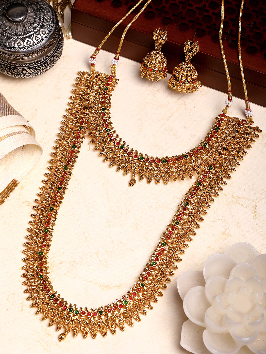 Gold/Multicolor Pearl Gold-Plated Jhumka Earring