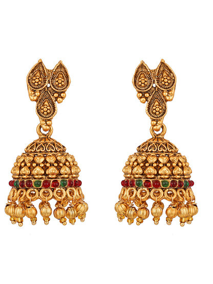 Gold/Multicolor Pearl Gold-Plated Jhumka Earring