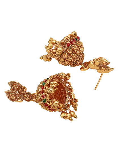 Gold/Multicolor Pearl Gold-Plated Jhumka Earring