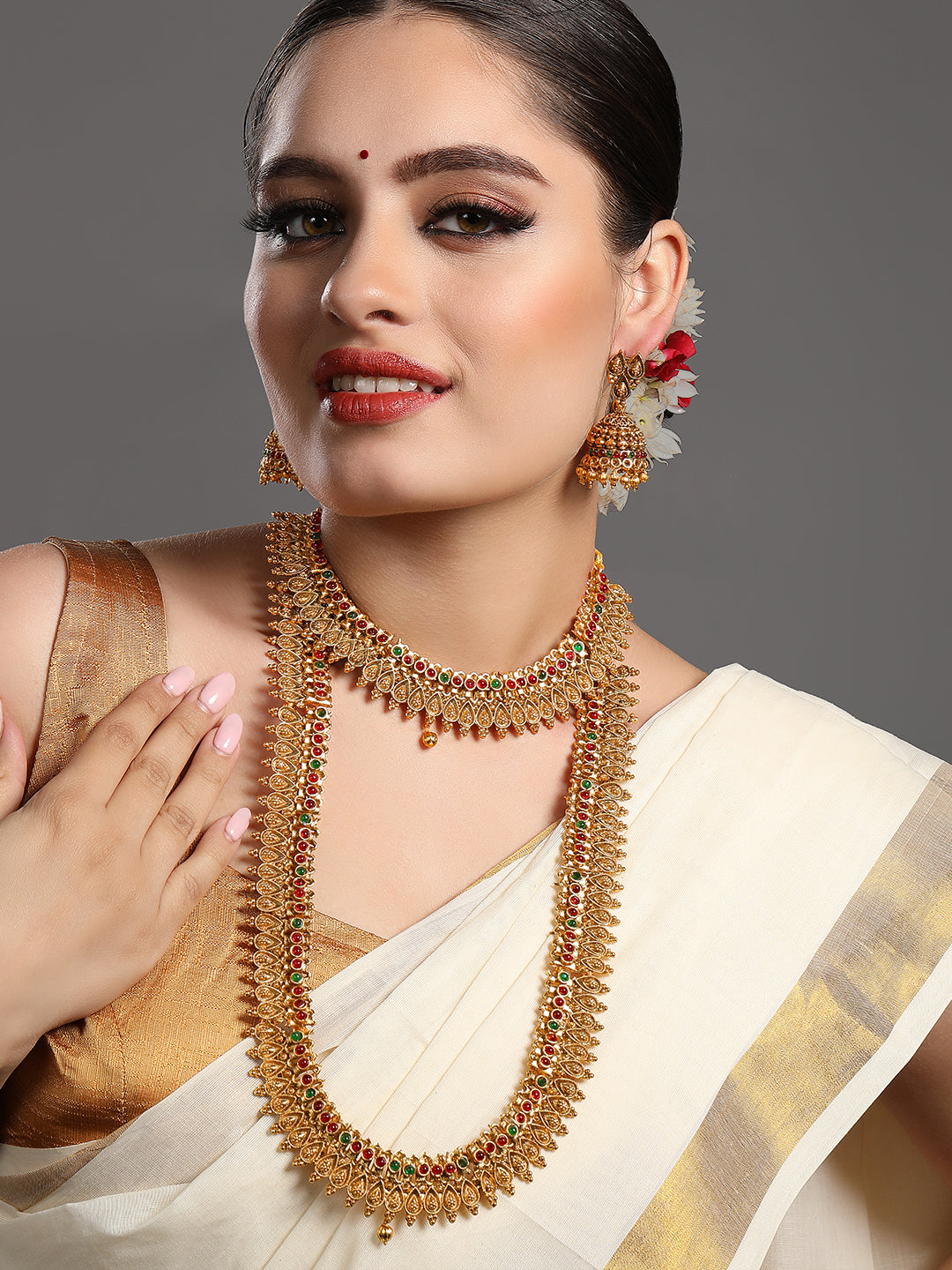 Gold/Multicolor Pearl Gold-Plated Jhumka Earring