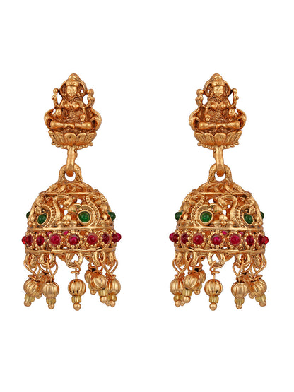 Gold/Multicolor Pearl Gold-Plated Jhumka Earring
