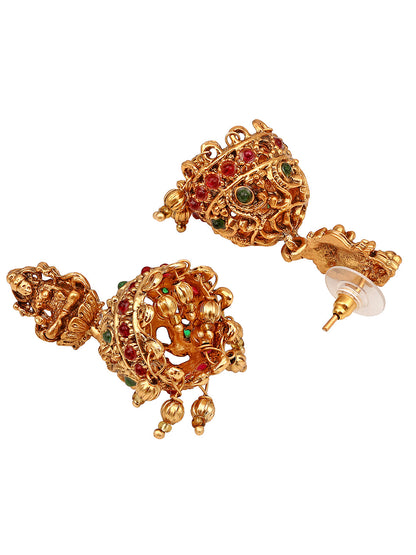 Gold/Multicolor Pearl Gold-Plated Jhumka Earring