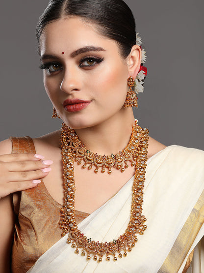 Gold/Multicolor Pearl Gold-Plated Jhumka Earring