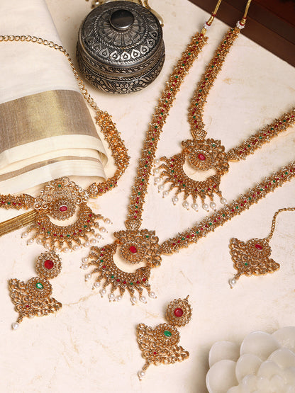 Gold/Multicolor Pearl Gold-Plated Dangle Earrings