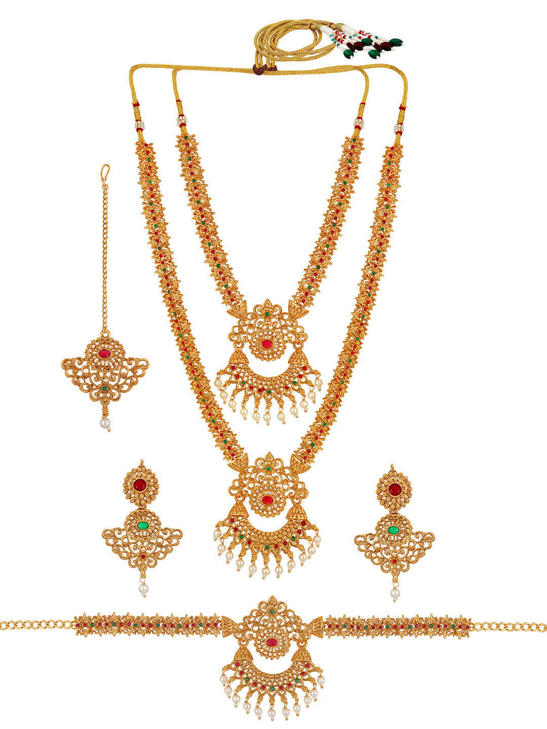 Gold/Multicolor Pearl Gold-Plated Dangle Earrings