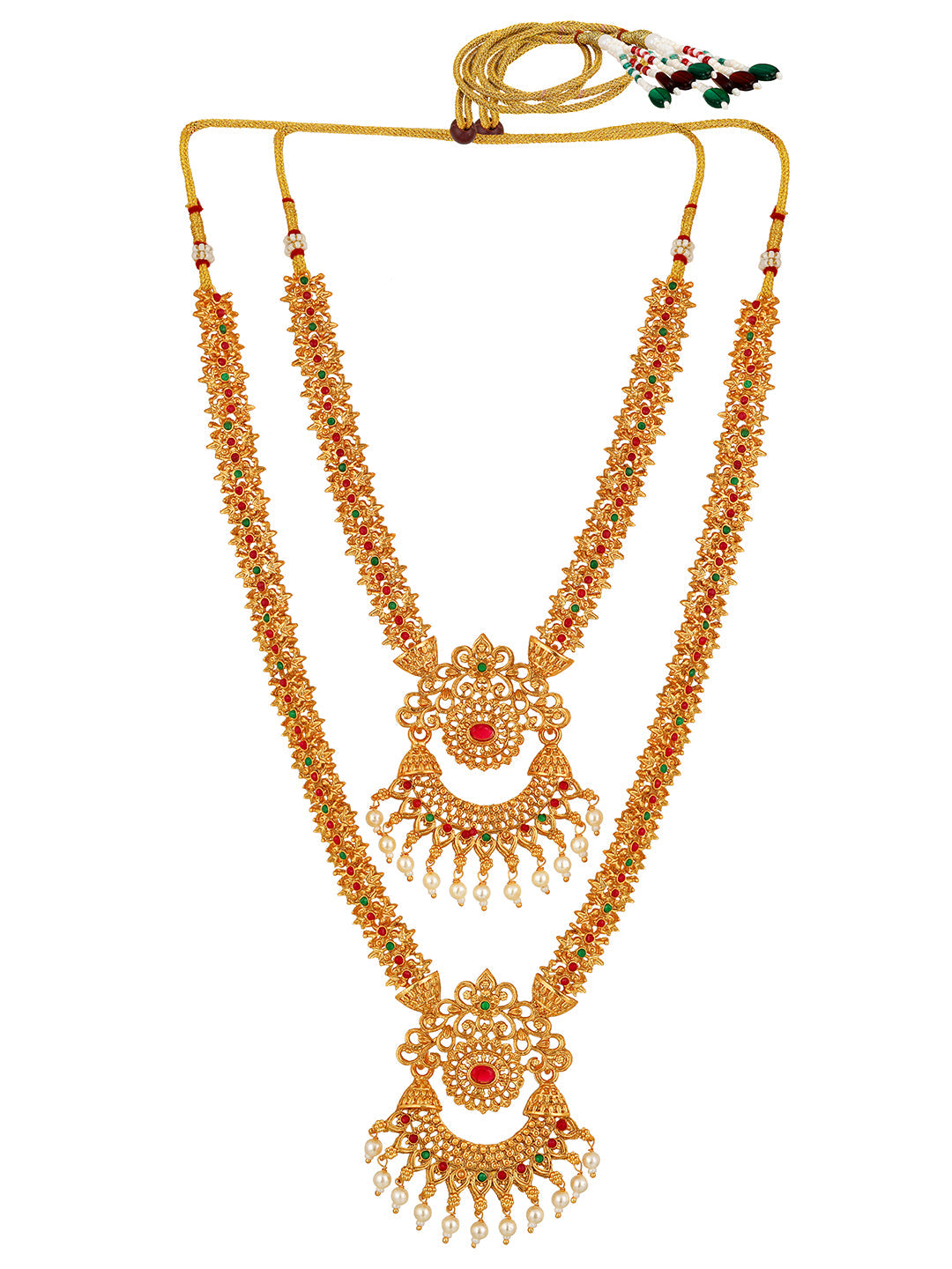 Gold/Multicolor Pearl Gold-Plated Dangle Earrings