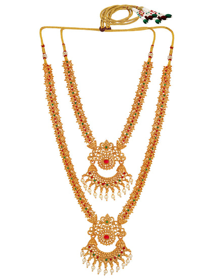 Gold/Multicolor Pearl Gold-Plated Dangle Earrings