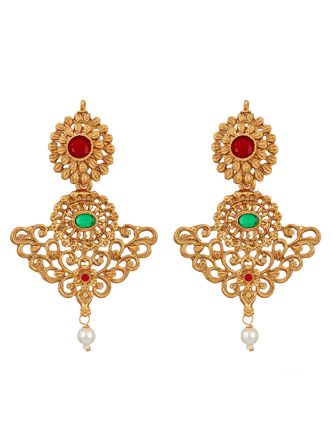 Gold/Multicolor Pearl Gold-Plated Dangle Earrings