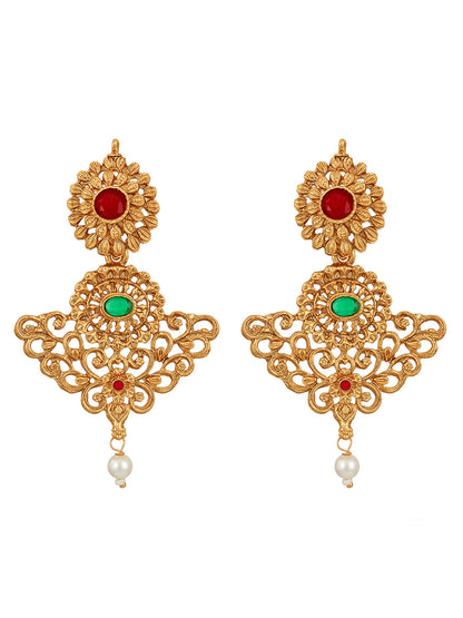 Gold/Multicolor Pearl Gold-Plated Dangle Earrings