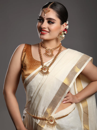 Gold/Multicolor Pearl Gold-Plated Dangle Earrings