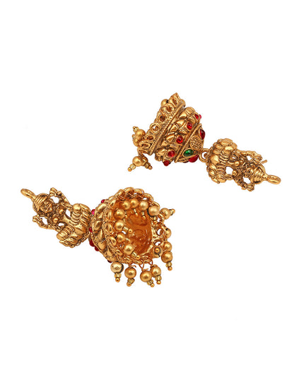 Gold/Multicolor Pearl Gold-Plated Jhumka Earring