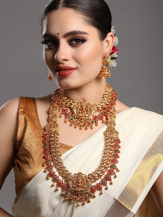 Gold/Multicolor Pearl Gold-Plated Jhumka Earring