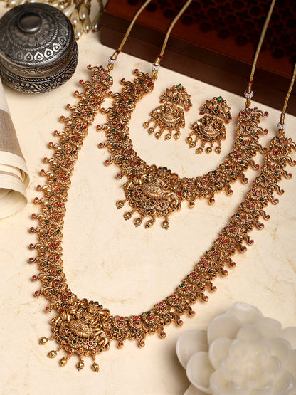 Gold/Multicolor Pearl Gold-Plated Dangle Earrings