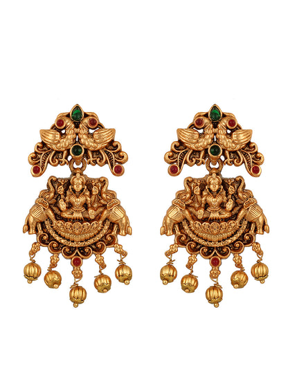 Gold/Multicolor Pearl Gold-Plated Dangle Earrings