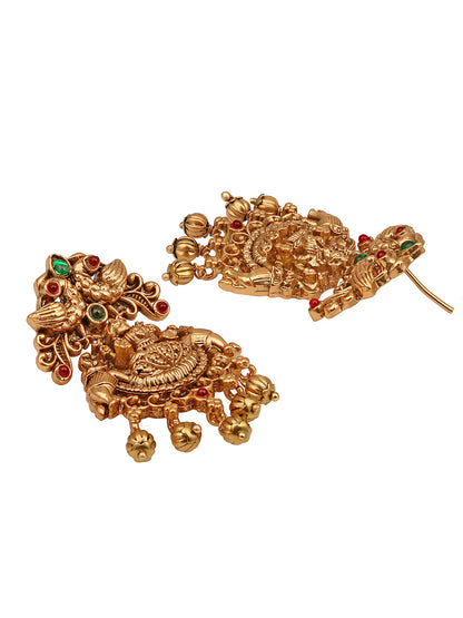 Gold/Multicolor Pearl Gold-Plated Dangle Earrings