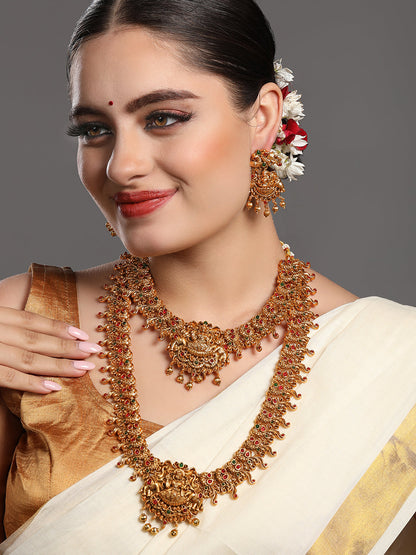 Gold/Multicolor Pearl Gold-Plated Dangle Earrings