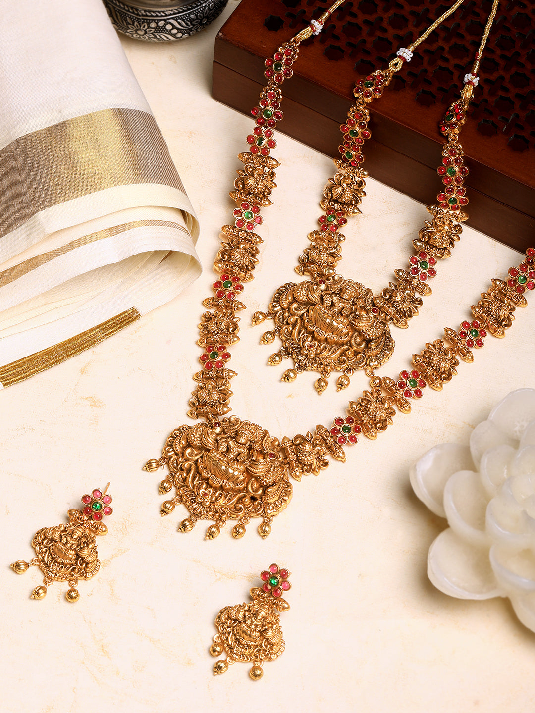 Gold/Multicolor Pearl Gold-Plated Dangle Earrings