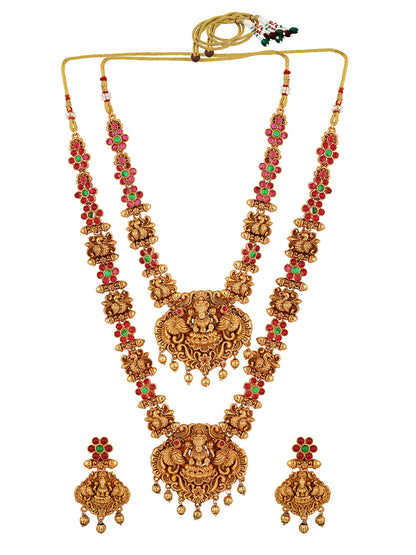 Gold/Multicolor Pearl Gold-Plated Dangle Earrings