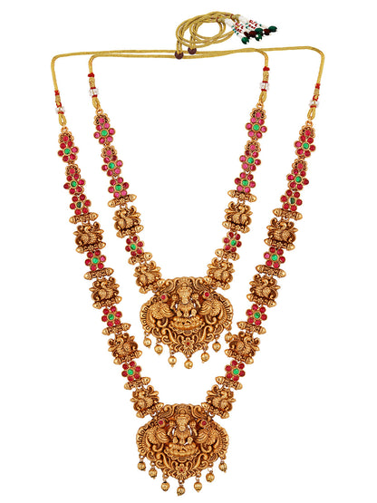 Gold/Multicolor Pearl Gold-Plated Dangle Earrings