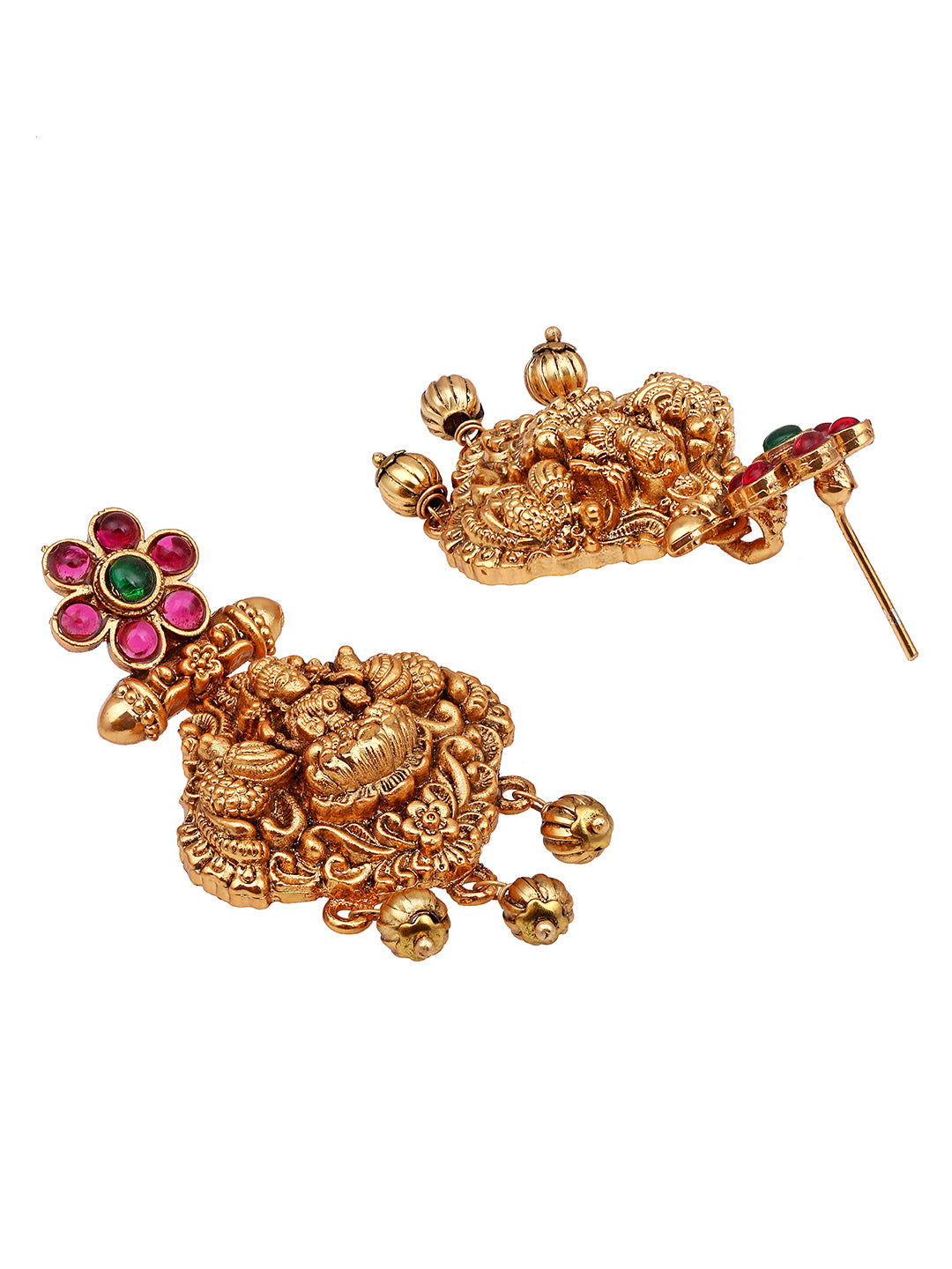 Gold/Multicolor Pearl Gold-Plated Dangle Earrings